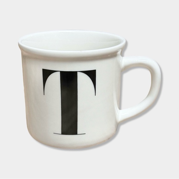 Pottery Barn Black & White T Alphabet Letter Initial Monogram Coffee Tea Cup Mug - Picture 1 of 8